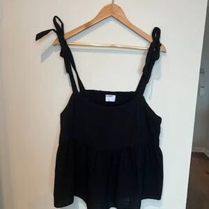 Old Navy Tie-Shoulder Smocked Gingham Cami Babydoll Swing Blouse Black - Size XL
